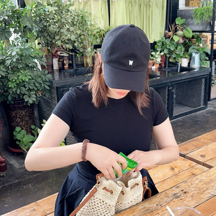 沈夢辰同款 情侶鴨舌帽 R小標(biāo)干發(fā)字母遮陽棒球帽子女春夏韓國代購