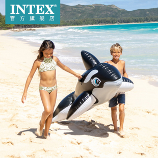 intex戲水大黑鯨坐騎泳圈兒童充氣座騎水上玩具游泳裝 備輔助工具
