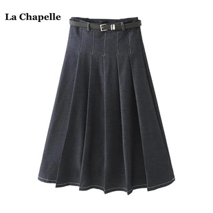 高腰a字裙 Chapelle學院風百褶牛仔半身裙女春夏新款 拉夏貝爾