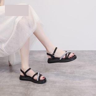 女夏季 子輕便厚底配裙子女鞋 2025新款 百搭休閑羅馬鞋 外穿時(shí)尚 涼鞋