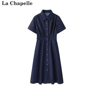 襯衫 Chapelle藍色寬松顯瘦收腰牛仔連衣裙女夏款 裙子 拉夏貝爾