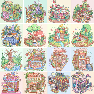寶藏灣 diy數(shù)字油畫豬豬系列填充兒童卡通填色解壓油彩畫畫數(shù)字畫