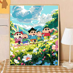 寶藏灣 diy數(shù)字油畫滿屏小新油畫填充卡通畫填色解壓油彩畫數(shù)字畫