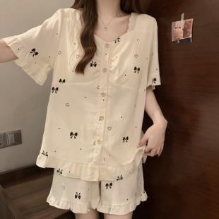 夏季 家居服套裝 云朵棉帶胸墊短袖 甜美公主風薄款 2025新款 睡衣女款