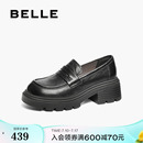 深口單鞋 百麗女鞋 真皮黑色小皮鞋 新款 B2444AM5 子厚底粗跟樂福鞋