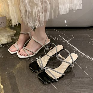 水晶細高跟鞋 涼鞋 水鉆一字帶配裙子絕美法式 夏季 女仙女風2025新款