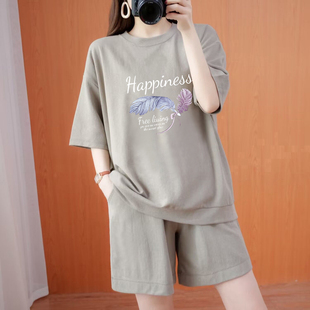 女夏2025新款 套裝 休閑兩件套潮 時尚 品牌外貿出口清倉100%純棉短袖