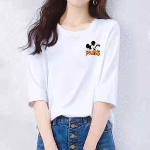 上衣 寬松顯瘦文藝氣質大碼 外貿清倉撿漏100%純棉七分袖 T恤女夏季