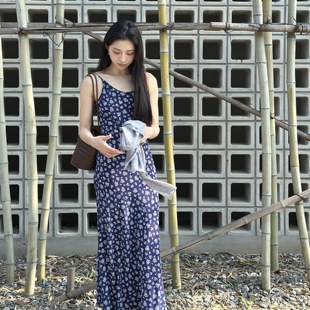 16姆米真絲雙縐吊帶連衣裙 45°斜裁 MY4869 100桑蠶絲 青花瓷