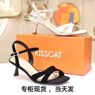 KA65300 KISSCAT接吻貓2025新款 涼鞋 一字扣時(shí)裝 細(xì)跟羊皮高跟鞋