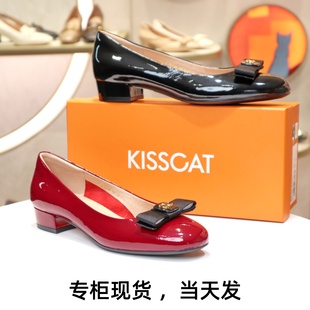 KA54124 單鞋 低跟圓頭牛皮綢蝴蝶結(jié)女鞋 KISSCAT接吻貓2025新款