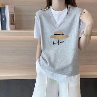 外貿出口大牌清倉100%純棉純棉撞色拼接短袖 休閑上衣 t恤女夏時尚