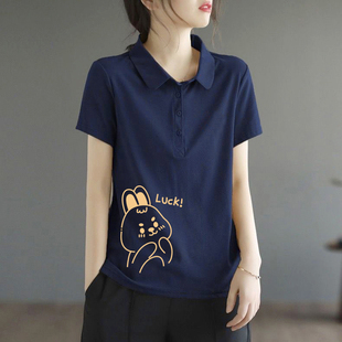 外貿(mào)出品清倉100%純棉POLO領(lǐng)上衣女文藝百搭休閑短袖 夏 翻領(lǐng)T恤衫