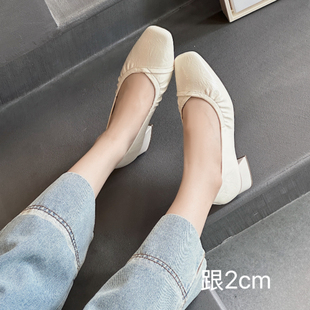 女2025年秋季 小皮鞋 新款 軟皮不累腳通勤方頭工鞋 法式 粗跟淺口單鞋