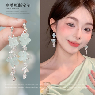 風吹花動 薄荷曼波流蘇花朵耳釘女超仙海邊度假風耳環高級感耳飾