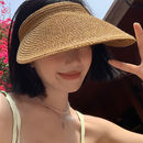 草編防曬帽女夏季 度假出游空頂草帽大帽檐防紫外線遮陽太陽帽子潮