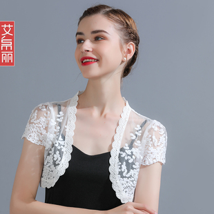 小外披配吊帶裙子罩衫 超仙蕾絲小披肩女夏季 外搭白色短款 開衫 薄款