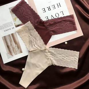女中低腰短褲 新品 T字內褲 無痕丁字褲 蕾絲V腰頭 奢華性感絲滑一片式
