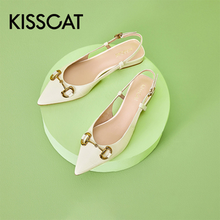 女KA32128 KISS 牛皮尖頭淺口一字扣帶包頭涼鞋 接吻貓夏季 CAT