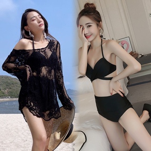 海邊度假網紗保守罩衫 三件套泳衣女遮肚顯瘦新款 韓國ins溫泉夏季