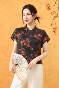 新款 女寬松休閑上衣印花小衫 時尚 襯衫 氣質減齡顯瘦短袖 2025夏季