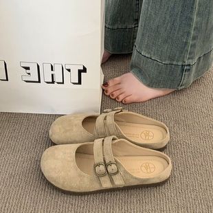 軟底舒適樂福鞋 百搭圓頭一腳蹬懶人豆豆鞋 時尚 撤柜加棉女鞋