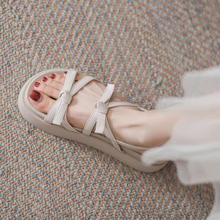 輕便軟底2025新款 外穿仙女風一字拖沙灘涼鞋 女夏季 踩屎感平底拖鞋