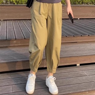 女夏季 褲 高腰寬松顯瘦休閑老爹褲 子今年流行薄款 九分褲 哈倫褲 工裝