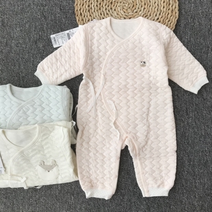 初生寶寶綁帶連體衣新生兒三層保暖哈衣嬰幼兒和尚服夾棉春秋冬季