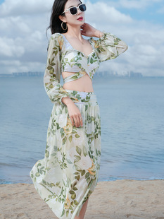 ins泳衣女顯瘦性感新款 防曬保守遮肉三件套 海邊度假溫泉分體長袖
