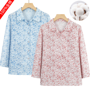 純棉襯衫 老太太全棉七分袖 新款 中老年媽媽夏裝 奶奶衣服 上衣女夏季
