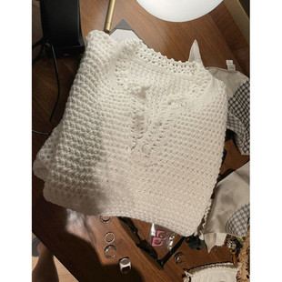 性感美純手工鉤花針織衫 品牌折扣商場外貿出口女裝 清倉屬于鏤空