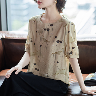 t恤洋氣小衫 貴夫人媽媽夏裝 中老年女短袖 2025新款 上衣服 雪紡套裝