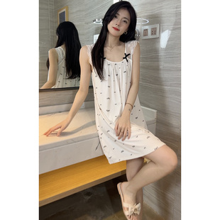莫代爾蝴蝶結睡裙女洋氣2025夏季 蕾絲花邊設計感睡衣裙家居服 新款