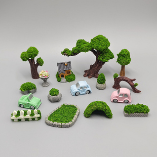 園林莊園場景模型小樹房子DIY裝 飾品配件迷你擺件微景觀苔蘚造景