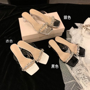女鞋 水晶跟露趾涼拖鞋 313233法式 夏季 水鉆絕美高跟涼鞋 小碼