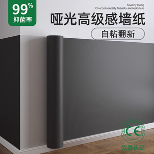 黑色墻紙自粘海基布防水防潮電視背景墻壁面紙抑菌墻布高級感裝 飾