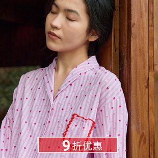 家居服套裝 朵朵可可睡衣女2025秋冬純棉色織條紋小翻領長袖 長褲