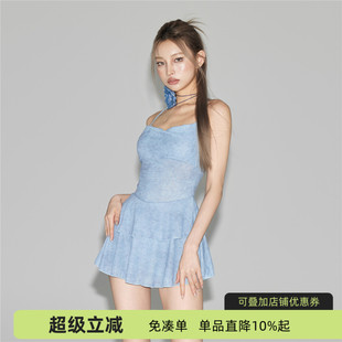 蘇拉娜公主分體泳衣女保守顯瘦遮肚裙式 小胸少女牛仔度假溫泉泳裝