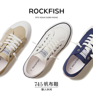 百搭不累腳休閑板鞋 Rockfish懶人帆布鞋 2025春季 一腳蹬女款 小白鞋