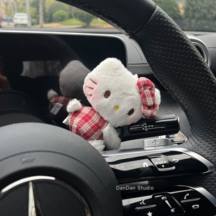 可愛側坐格紋kitty汽車懷擋裝 飾新車禮物 飾品車載雨刮器轉向燈裝