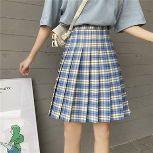 大碼 半身裙女胖mm蓬蓬裙JK學院風A字bm裙子 高腰格子百褶裙中長款