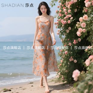 薄紗碎花吊帶連衣裙女夏2025新款 顯瘦雪紡長裙海邊度假大擺裙子