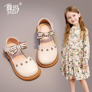 蝴蝶結皮涼鞋 舞瑪女童鞋 寶寶包頭夏季 2024新款 子兒童真皮小公主鞋