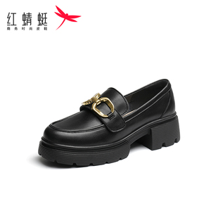 斷碼 紅蜻蜓新款 中老年粗跟中跟舒適淺口女鞋 女款 清倉 真皮休閑單鞋