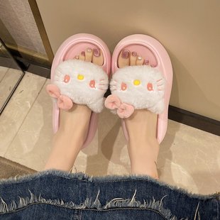 外穿厚底增高防滑輕便舒適拖鞋 可愛少女心乖巧凱蒂貓涼拖鞋 女夏季