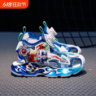 賽羅男孩亮燈鞋 奧特 運(yùn)動(dòng)包頭涼鞋 旋轉(zhuǎn)扣男童夏季 曼兒童2025新款
