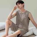 夏季 外穿家居服套裝 無袖 夏天冰絲涼感男款 背心薄款 莫代爾睡衣男士