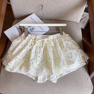 裙褲 小個(gè)子顯瘦a字短褲 子 新款 波西米亞鉤花鏤空刺繡半身裙女夏季