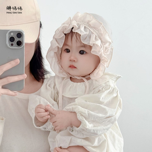 嬰兒帽子夏季 洋氣蕾紗花邊公主帽女寶寶防曬透氣遮陽帽宮廷帽 薄款